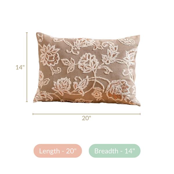 Artisanal Embroidered Couch Cushion Cover 20x14 Inch