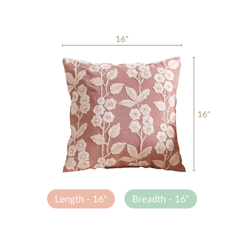 Cotton Cushion Cover With Threadwork Pink 16x16 Inch