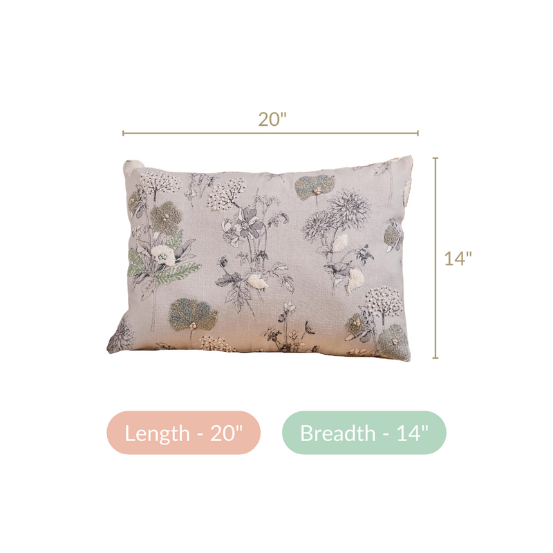 Cotton Threadwork Throw Pillow Cover 20x14 Inch