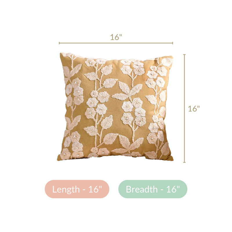 Threadwork Cotton Cushion Cover Yellow 16x16 Inch