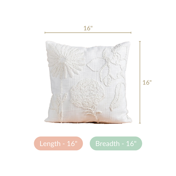 Embroidered Cushion Cover For Home Off-White 16x16 Inch