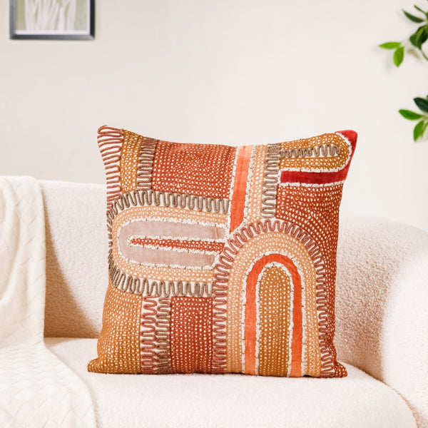 Aari Embroidered Cotton Cushion Cover 16x16 Inch