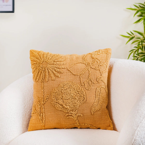 Hand-Emroidered Sofa Cushion Cover Yellow 16x16 Inch