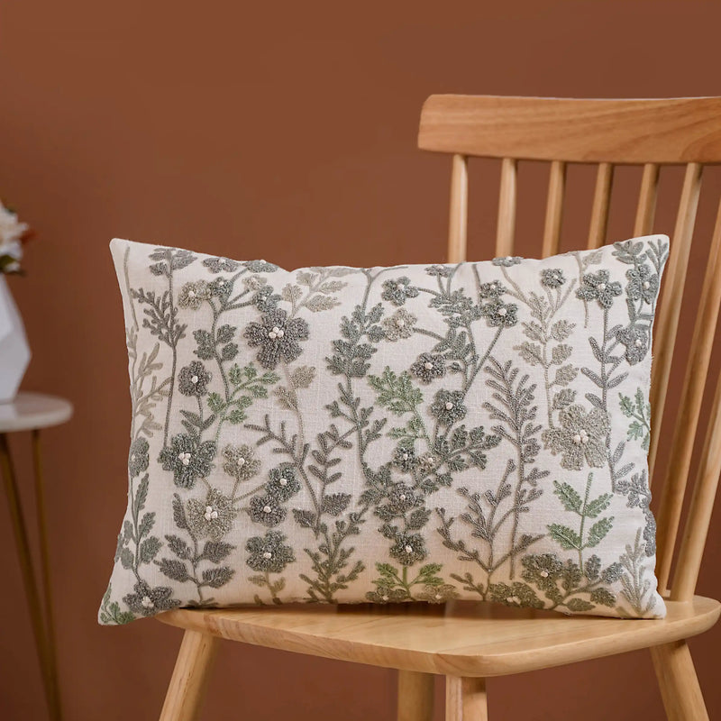 Set Of 2 Cotton Cushion Cover With Floral Embroidery