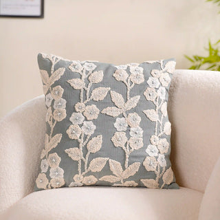Embroidery Linen Cushion Cover Grey 16x16 Inch