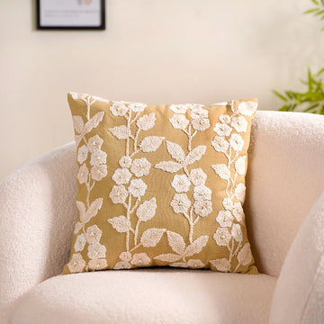 Threadwork Cotton Cushion Cover Yellow 16x16 Inch