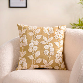 Ochre Embroidery Linen Cushion Cover Yellow 16x16 Inch