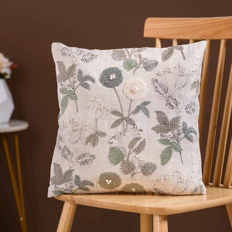 Set Of 2 Floral Threadwork Cotton Cushion Covers