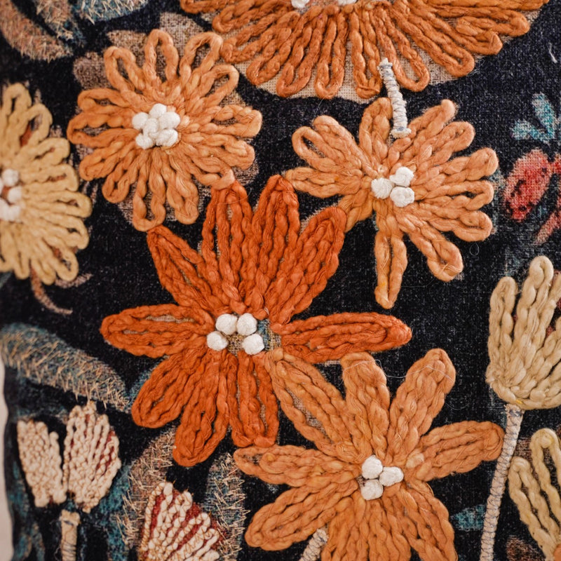 Embroidery on Print Floral Cushion Cover 16x16 Inch