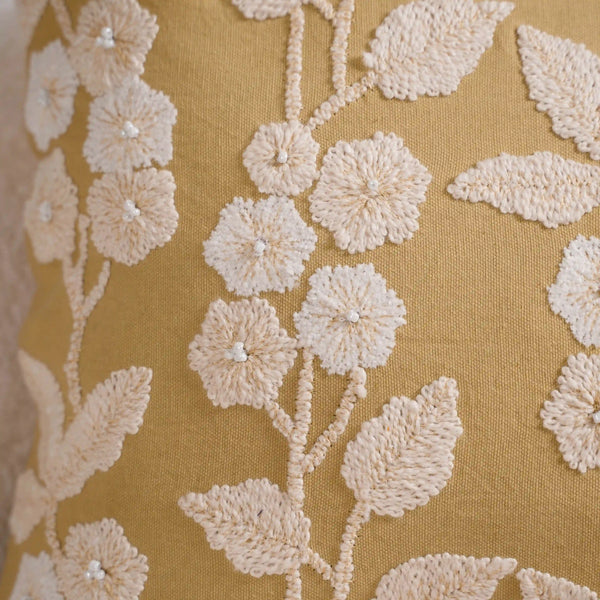 Threadwork Cotton Cushion Cover Yellow 16x16 Inch
