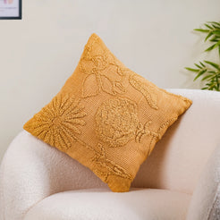 Hand-Emroidered Sofa Cushion Cover Yellow 16x16 Inch