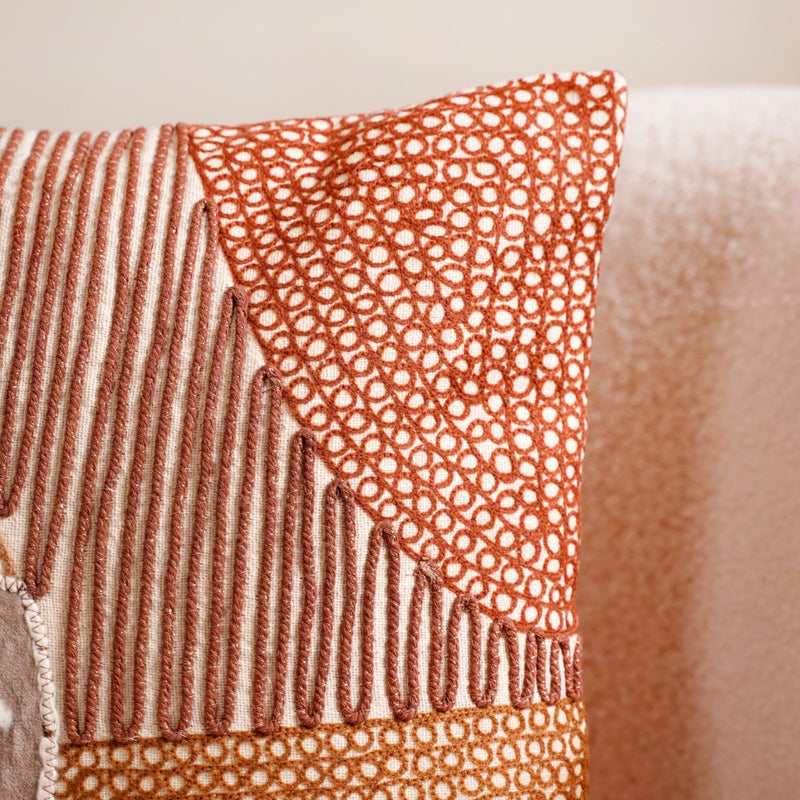 Earthy Embellished Applique Cushion Cover 20x14 Inch