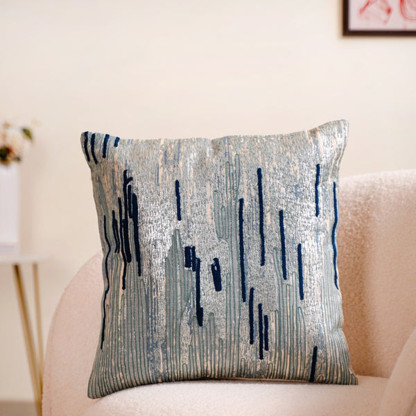 Silver Foil Abstract Embroidered Cushion Cover 16x16 Inch