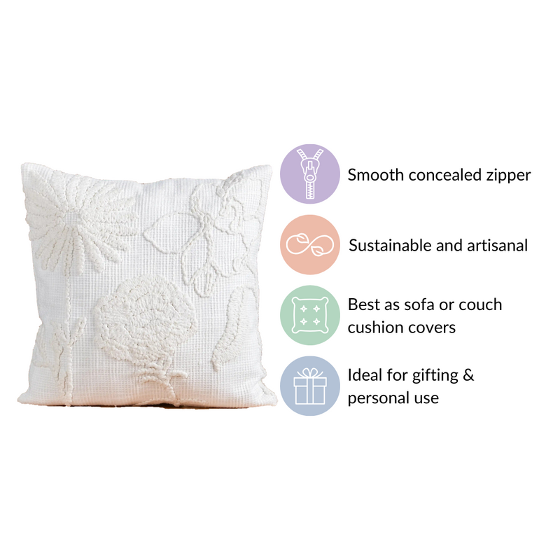 Embroidered Cushion Cover For Home Off-White 16x16 Inch
