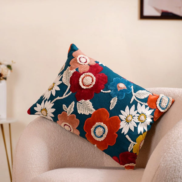 Applique Embroidery Velvet Cushion Cover 20x14 Inch