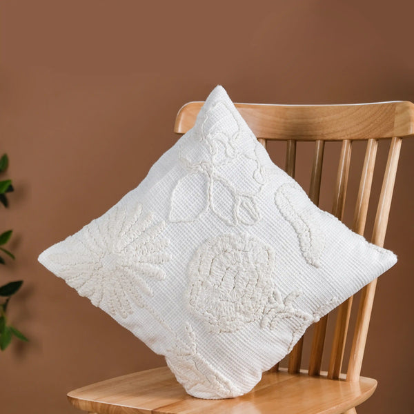 Embroidered Cushion Cover For Home Off-White 16x16 Inch