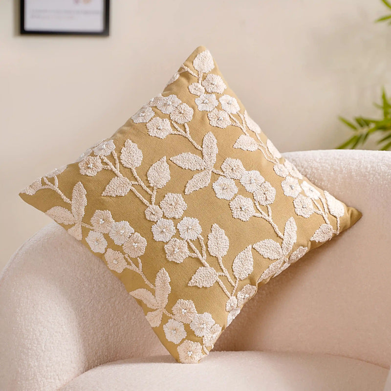 Threadwork Cotton Cushion Cover Yellow 16x16 Inch