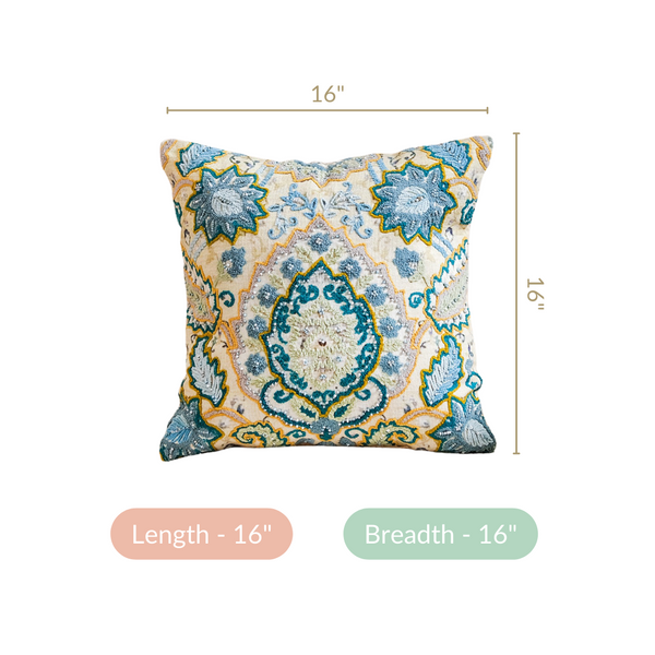Embroidered Vintage Floral Cushion Cover 16x16 Inch