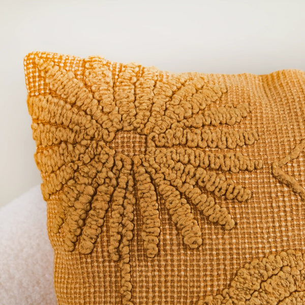Hand-Emroidered Sofa Cushion Cover Yellow 16x16 Inch