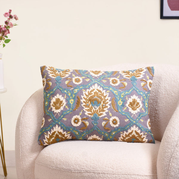 Embroidery on Print Vintage Cushion Cover 20x14 Inch