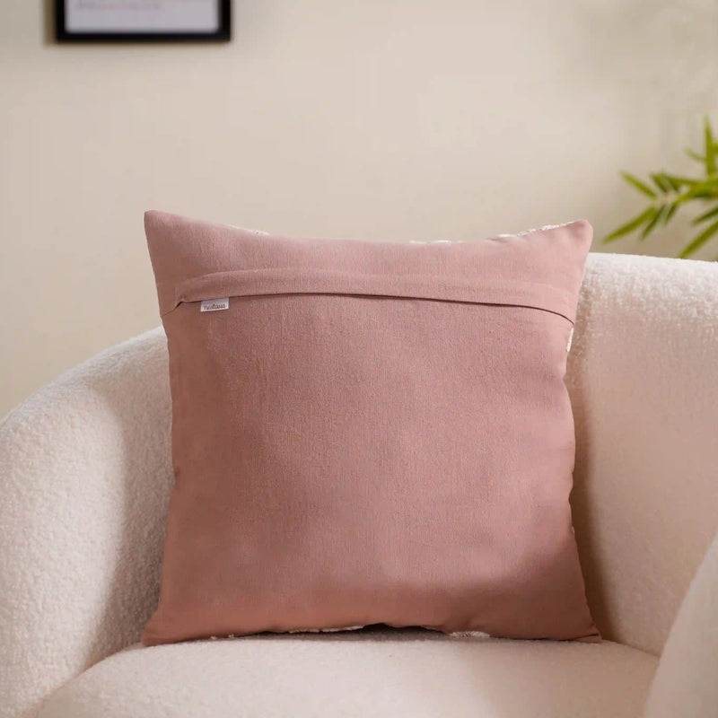 Cotton Cushion Cover With Threadwork Pink 16x16 Inch