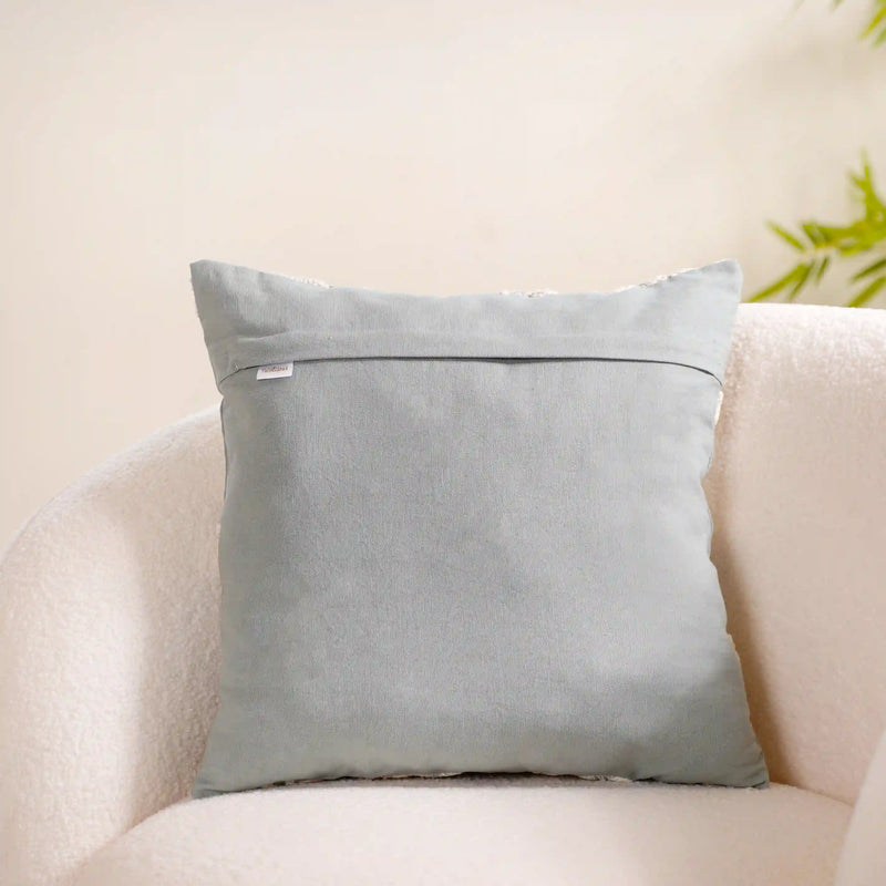 Floral Threadwork Cushion Cover Grey 16x16 Inch