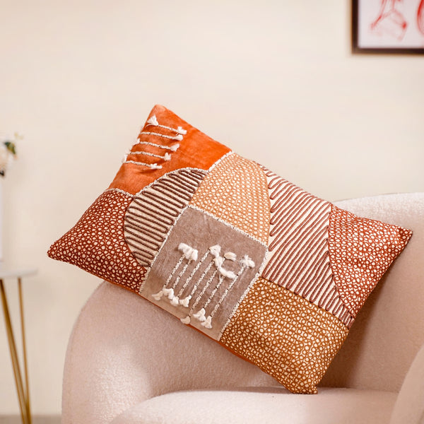 Earthy Embellished Applique Cushion Cover 20x14 Inch