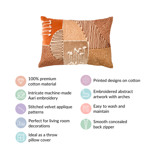 Earthy Embellished Applique Cushion Cover 20x14 Inch
