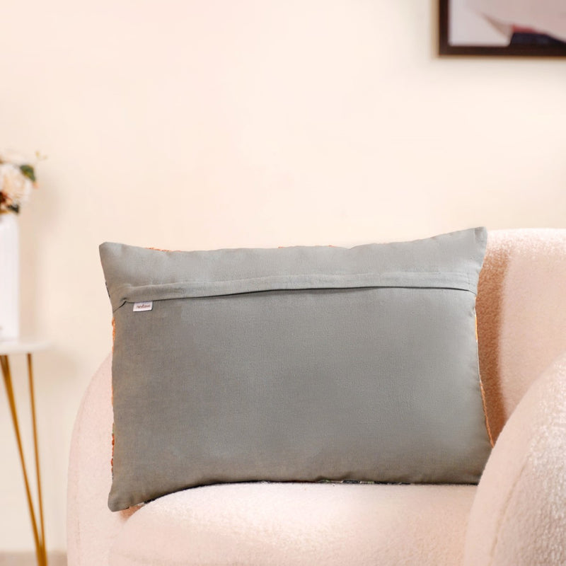 French Knot Embroidered Floral Cushion Cover 20x14 Inch