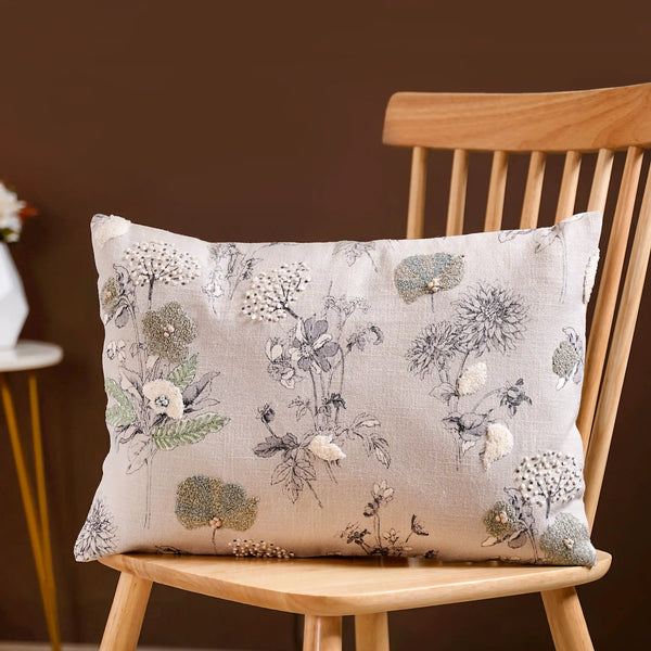 Set Of 2 Floral Threadwork Cotton Cushion Covers