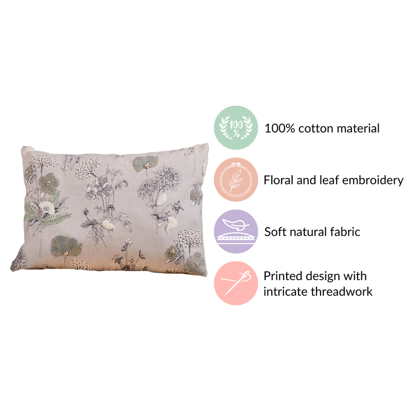 Cotton Threadwork Throw Pillow Cover 20x14 Inch