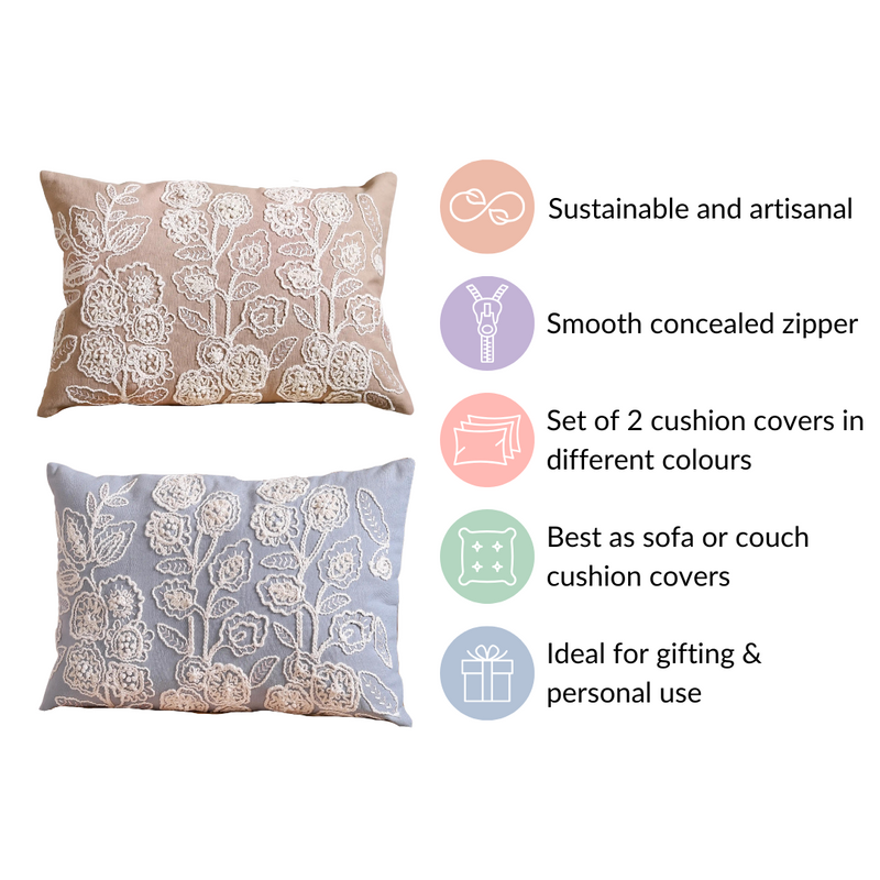 Designer Cotton Throw Pillow Cover Blue 20x14 inch