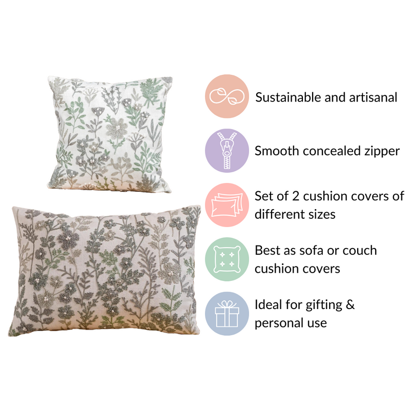 Set Of 2 Cotton Cushion Cover With Floral Embroidery