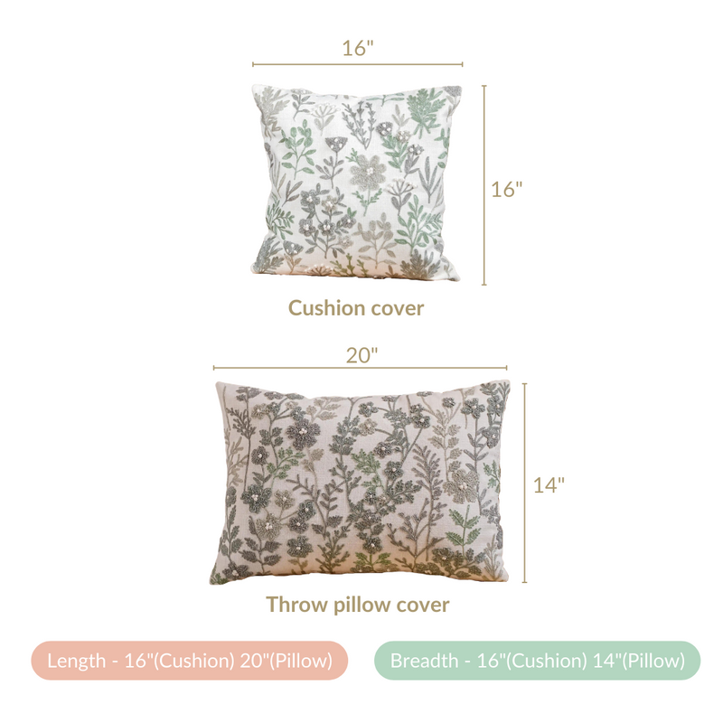 Set Of 2 Cotton Cushion Cover With Floral Embroidery
