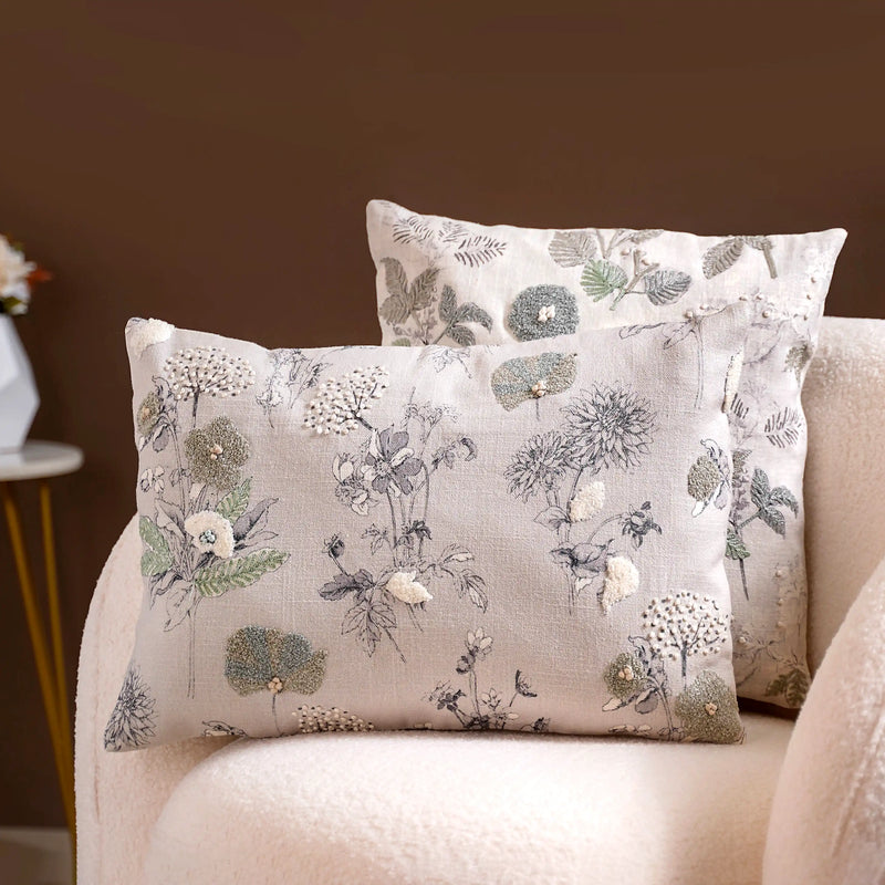 Set Of 2 Floral Threadwork Cotton Cushion Covers