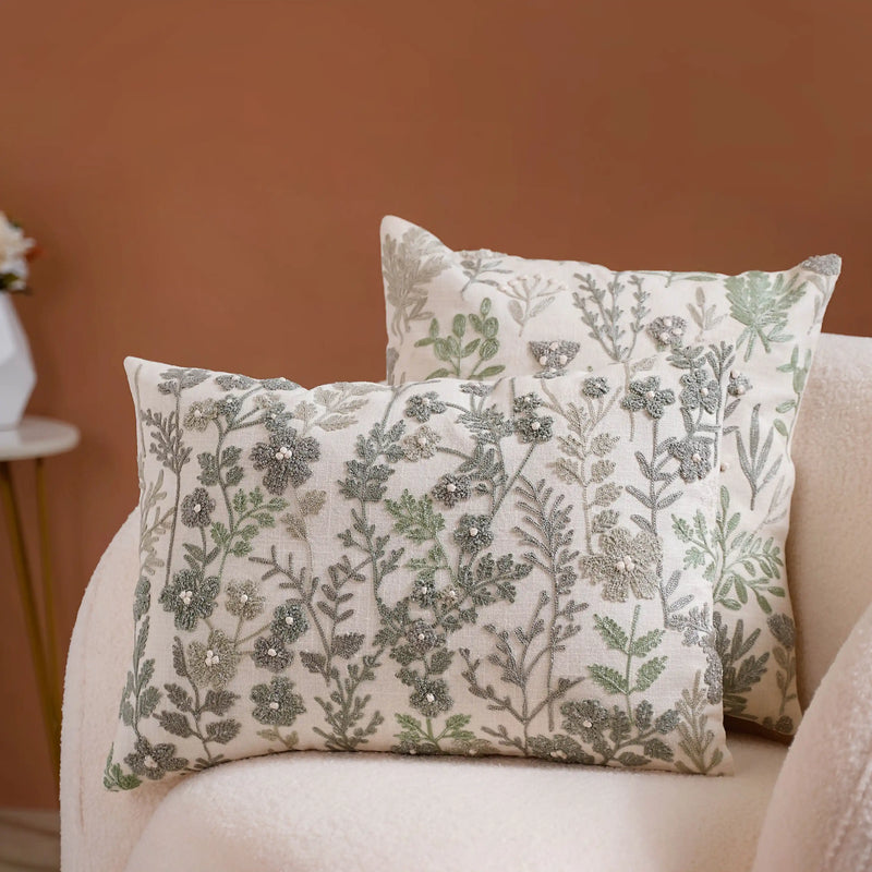Set Of 2 Cotton Cushion Cover With Floral Embroidery