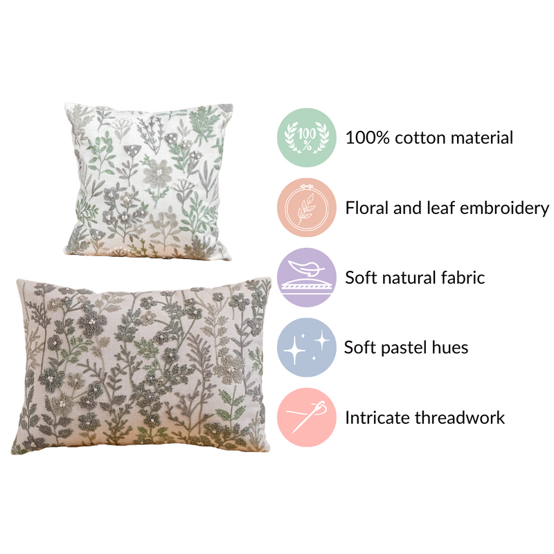Set Of 2 Cotton Cushion Cover With Floral Embroidery
