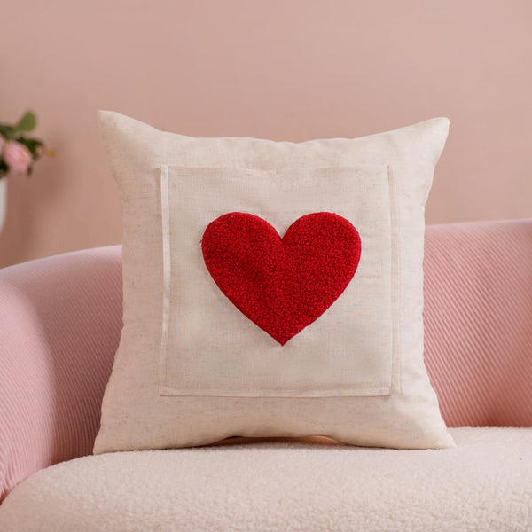 Set Of 2 Love Heart Linen Cushion Cover With Pocket 16x16 Inch