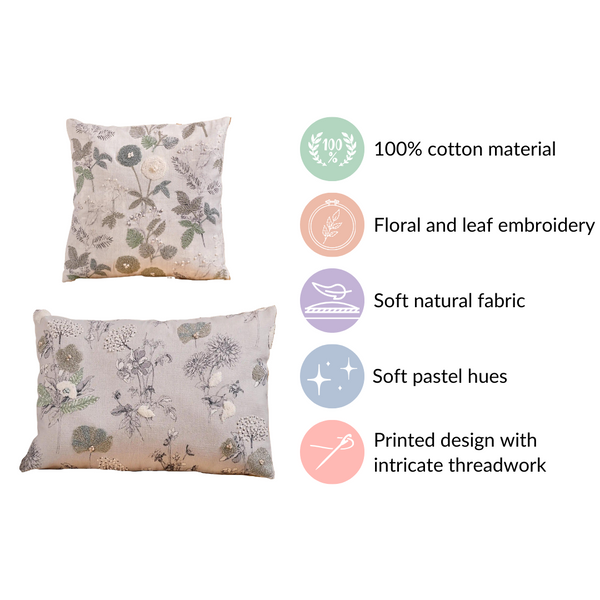 Set Of 2 Cotton Cushion Cover With Floral Embroidery