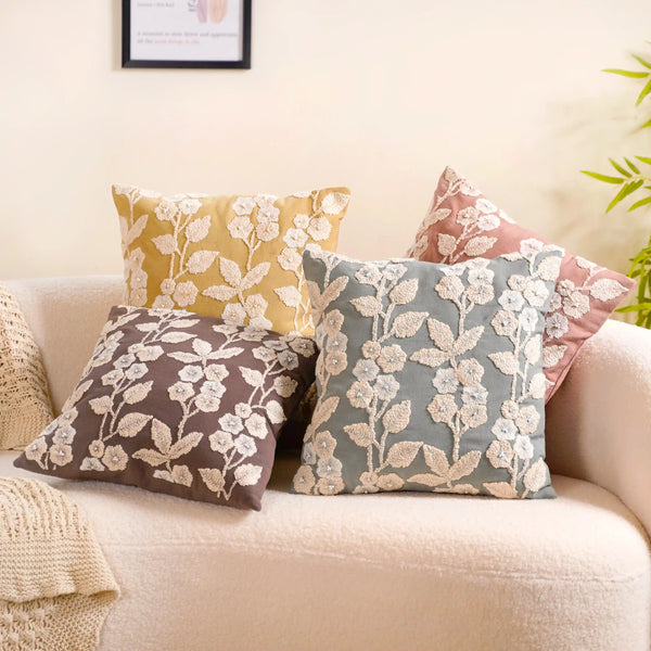 Set Of 4 Colourful Floral Embroidered Cushion Cover 16x16 Inch
