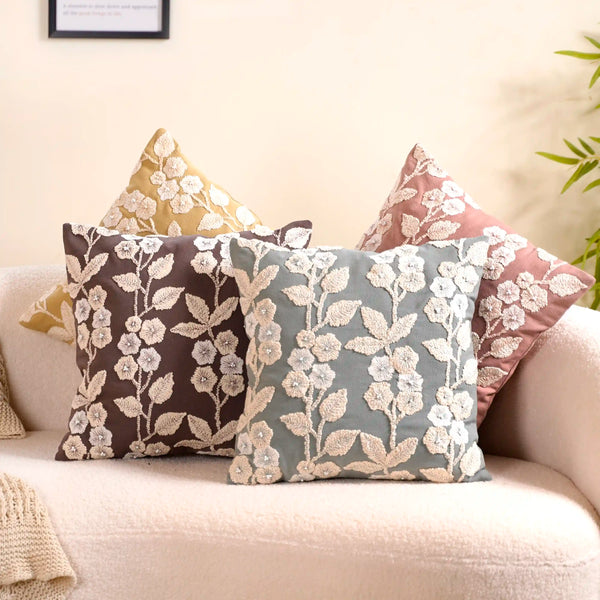 Set Of 4 Colourful Floral Embroidered Cushion Cover 16x16 Inch