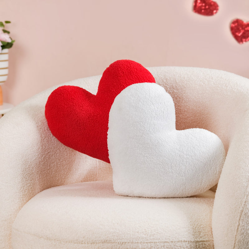 Heart Shape Cushion Set Of 2 Plushy Red White 14x14 Inch