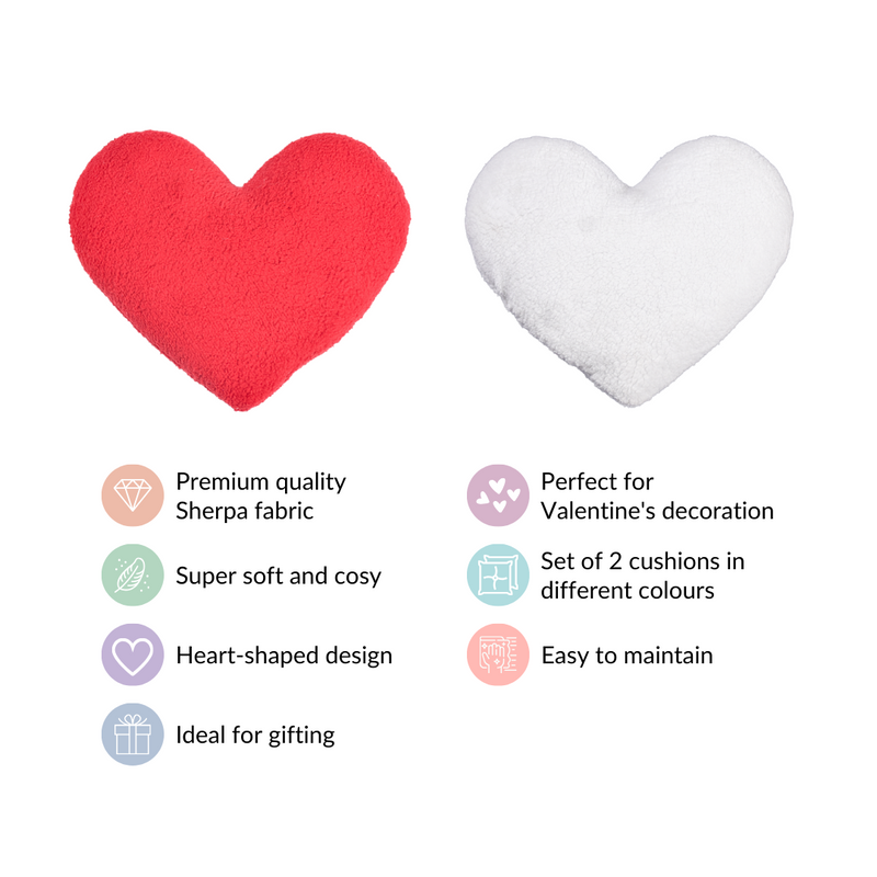 Heart Shape Cushion Set Of 2 Plushy Red White 14x14 Inch