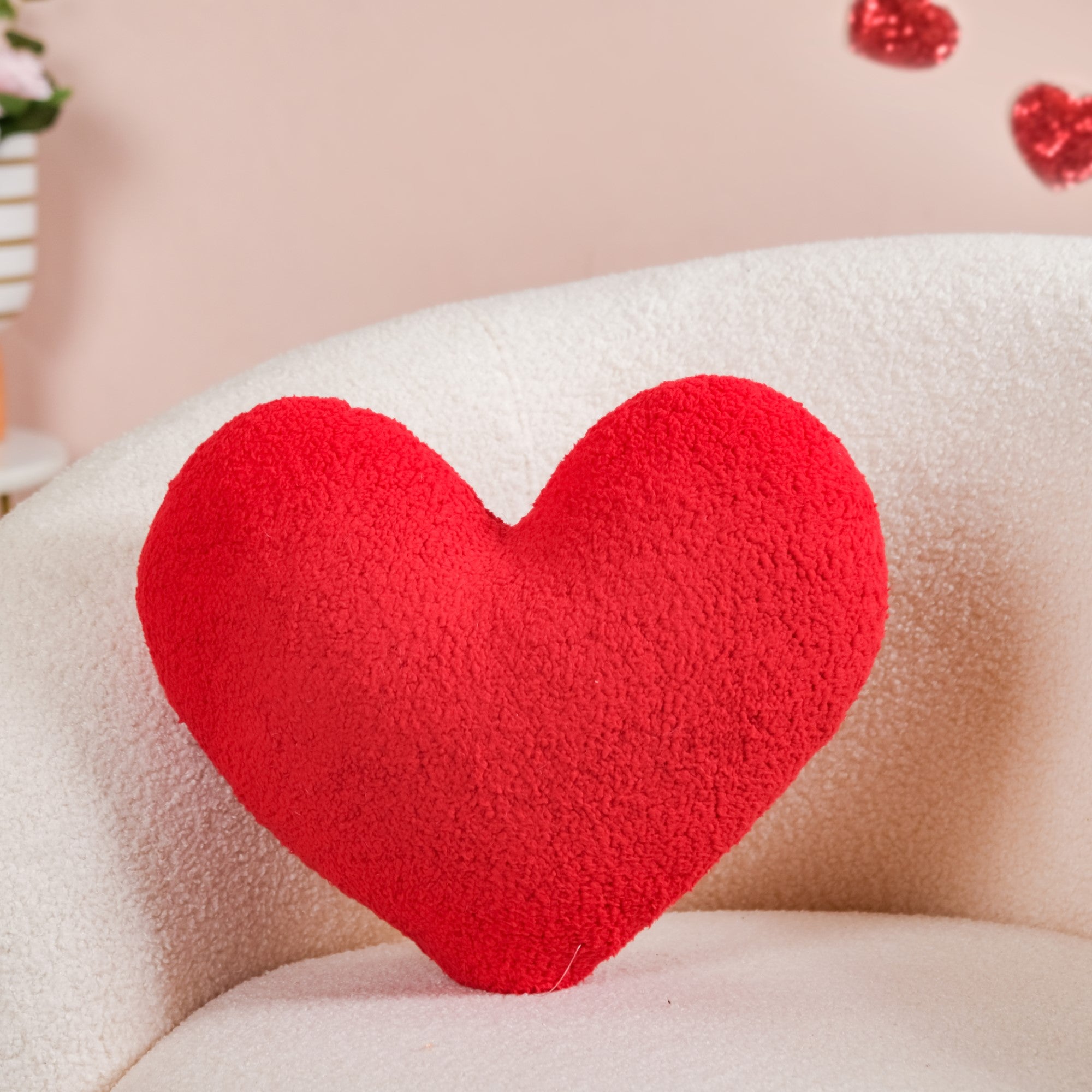 Heart Shape Cushion Set Of 2 Plushy Red White 14x14 Inch Online