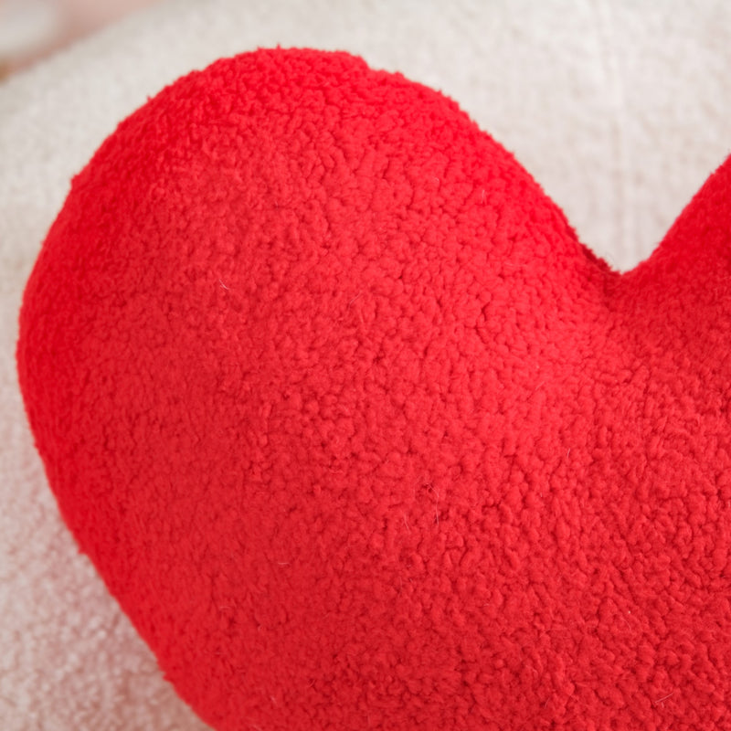 Heart Shape Cushion Set Of 2 Plushy Red White 14x14 Inch