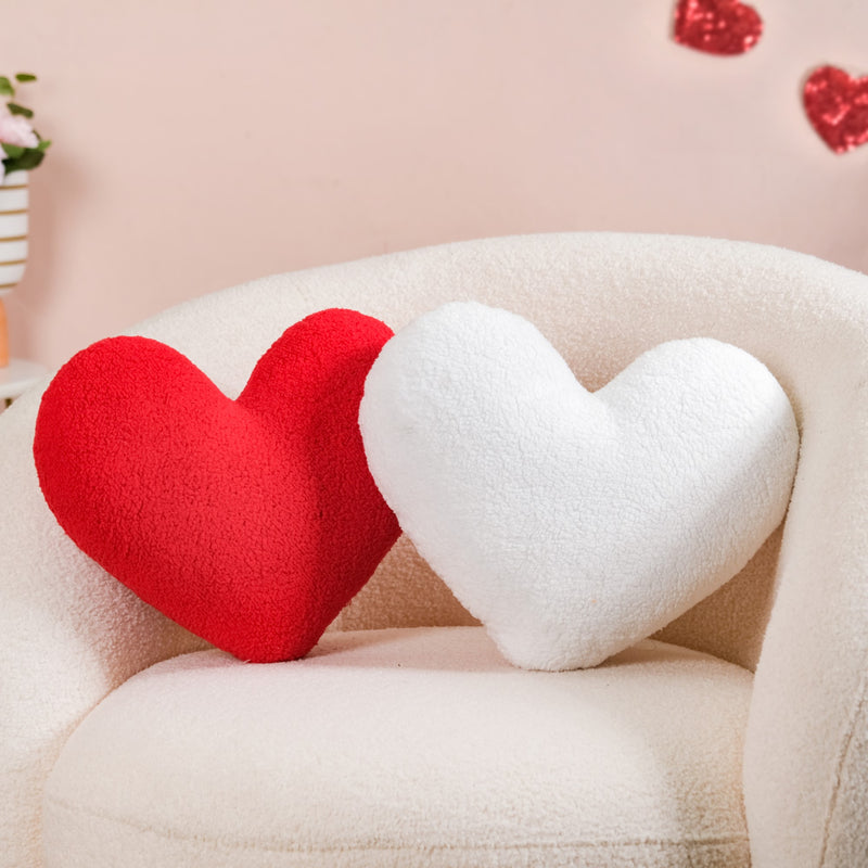 Heart Shape Cushion Set Of 2 Plushy Red White 14x14 Inch