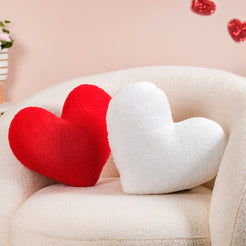 Heart Shape Cushion Set Of 2 Plushy Red White 14x14 Inch