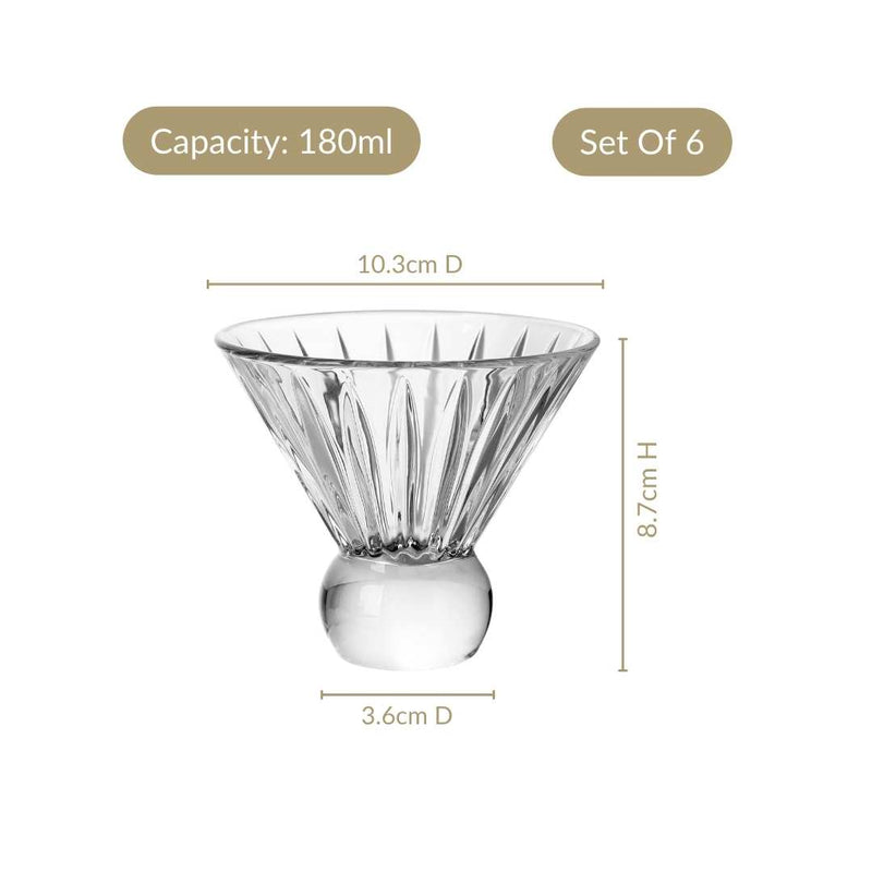 Cut Glass Ball Cocktail Glass Set Of 6 180ml