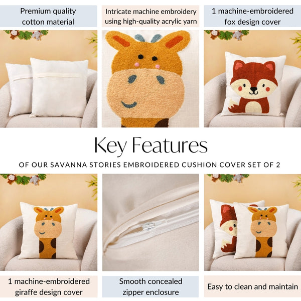 Savanna Stories Embroidered Cushion Cover Set Of 2 40x40cm