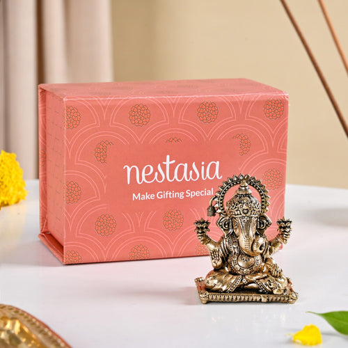 Pure Brass Vighnaharta Ganpati Idol With Gift Box 5cm